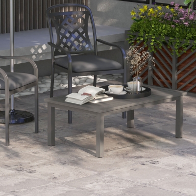 Outsunny Mesa de Centro Retangular com Ripas para Interior/Externo em Alumínio 100x60x37 cm Marrom