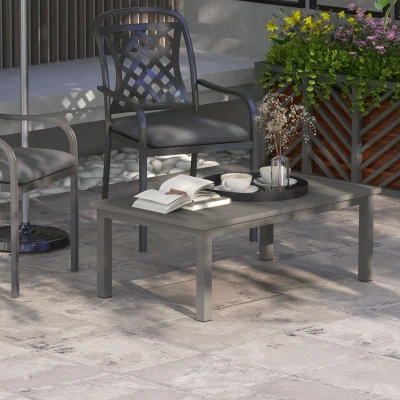 Outsunny Mesa de Centro Retangular com Ripas para Interior/Externo em Alumínio 100x60x37 cm Marrom