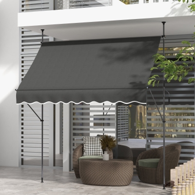 Outsunny Toldo Autossustentável Manual Retrátil 2,5x1,2x2,1-3 m Inclinação Ajustável Metal Alumínio Poliéster Cinza Escuro