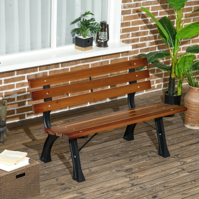 Outsunny Banco de Jardim Exterior 2 Lugares em Alumínio e Ripas de Madeira 120x57x70 cm