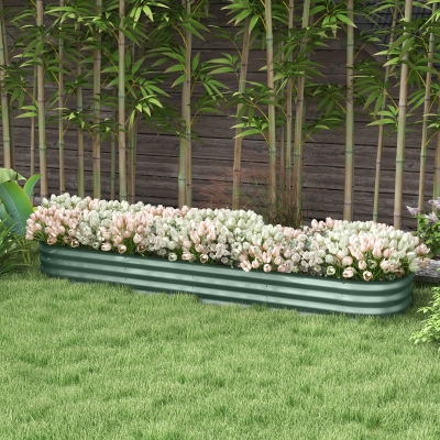 Outsunny Jardineira Elevada Canteiro de Jardim em Aço Modular para Vegetais Plantas Flores 240x62x30 cm
