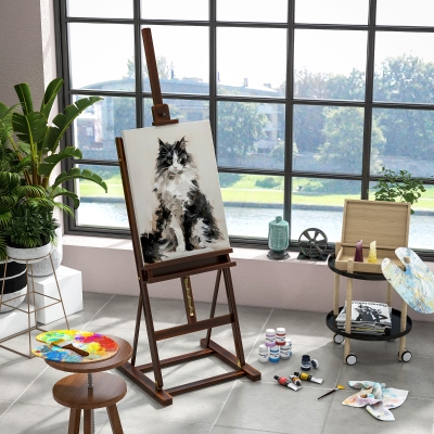 Vinsetto Cavalete em Madeira Altura Ajustável 171-230 cm Cavalete Pintura com Armazenamento Inclinação Ajustável 80° Max. Marrom