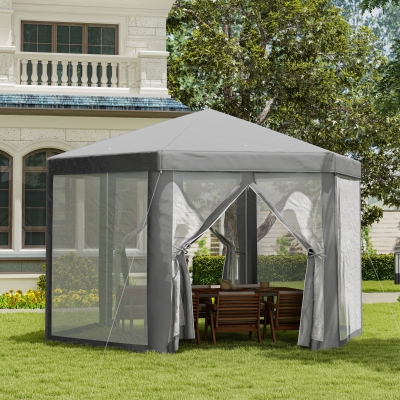 Outsunny Tenda Elegante Hexagonal para Eventos Metálica em Poliéster Cinza