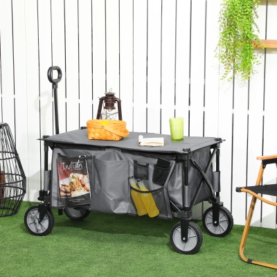 Outsunny Carrinho de Jardim Dobrável Lona Removível Pega Telescópica Inclinação Ajustável 5 Bolsos 108x55x93 cm Cinza Escuro