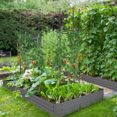 Outsunny Canteiro de Jardim Floreira Retangular em Metal com Tutores para Tomates e Plantas Trepadeiras 180x90x29,5 cm