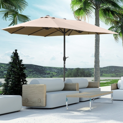 Outsunny Guarda Sol para Jardim Duplo 460x270 cm Guarda Sol Exterior Abertura de Manivela Base em Cruz e Lastro Aço e Poliéster Cáqu