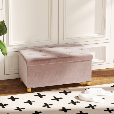 HOMCOM Banco de Armazenamento Banco de Cama Dobrável Volume 67 L Capacidade de Carga 120 Kg com Tampa 76x38x38 cm Rosa