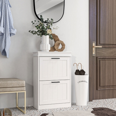 HOMCOM Móvel de Sapateira 2 Portas Basculantes Prateleiras Ajustáveis para Entrada Corredor 54x24x82,5 cm Branco