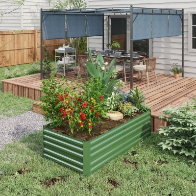 Outsunny Canteiro de Jardim Retangular Tubos de Reforço em Aço Galvanizado 180x90x59 cm