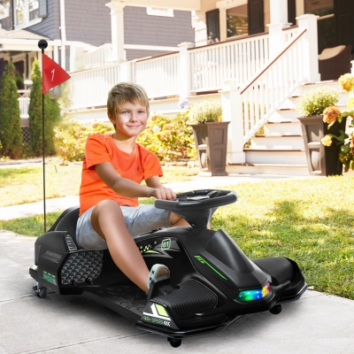 HOMCOM Go Kart Elétrico para Crianças 8-12 Anos Velocidade 3-8 Km/H para Drifting com Luzes e Música Preto