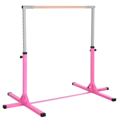 HOMCOM Barra de Gimnasia para Niños de +3 Años Barra de Entrenamiento Altura Ajustable 92-150 cm Carga 75 kg 194x121x150cm Rosa
