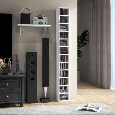HOMCOM Armazenamento para CD e DVD com 12 Compartimentos Capacidade Máx. 204 CD 21x20x175 cm Branco