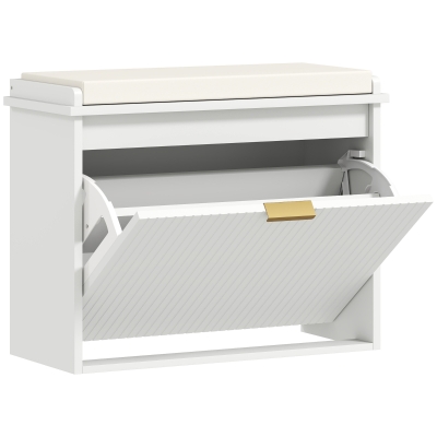 HOMCOM Bancada de Sapateira com Almofada de Assento Acolchoado e Gaveta Rebatível para Corredor Quarto 62x26x47,5 cm Branco