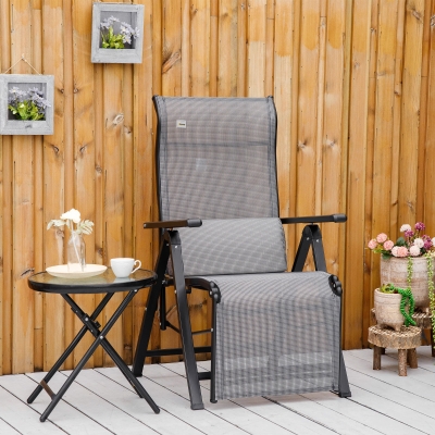 Outsunny Espreguiçadeira Dobrável Almofada Cadeira de Gravidade Zero Encosto Ajustável de 9 Posições Cadeira Jardim 150 Kg Preto Grau