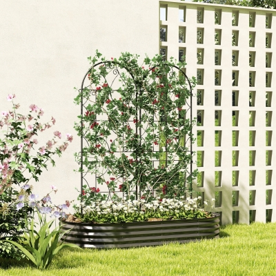 Outsunny Suporte para Plantas Trepadeiras com Padrão Conjunto de 2 Treliços de Jardim Vinhas Flores Legumes Metal 50x150 cm Preto