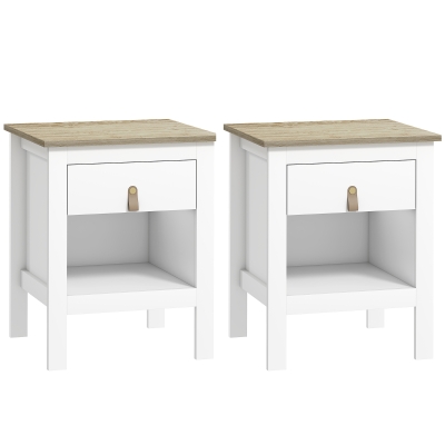 HOMCOM Lote de 2 Mesas de Cabeceira com Gaveta e Compartimento Aberto 45x40x55 cm Branco