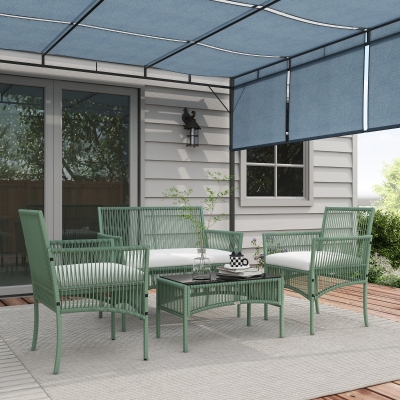 Outsunny Conjunto de Jardim em Rattan de 4 Peças com 2 Poltronas Sofá e Mesa de Café Verde
