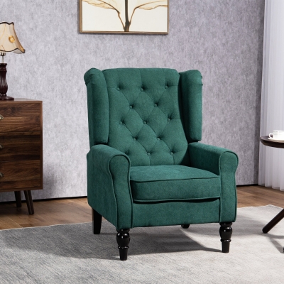 HOMCOM Poltrona de Sala Capitonê com Assento Amplo Pernas de Madeira Estilo Clássico Grande Conforto 74x86x102 cm Verde