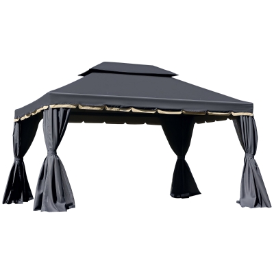 Outsunny Tonnelle de jardin extérieur 4 x 3 m barnum double toit tente de réception avec parois et moustiquaires noir