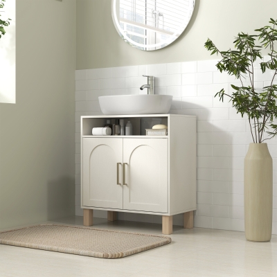 HOMCOM Móvel de Banheiro Sob Pia Móvel de Banheiro Armário 2 Portas com Prateleira Ajustável 60x30x63 cm Branco