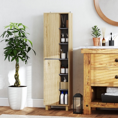 HOMCOM Móvel Coluna Casa de Banho Armário de Casa de Banho com 6 Compartimentos Abertos e 2 Armários Madeira Natural