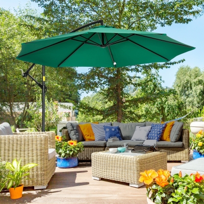 Outsunny Guarda Sol desportivo Hexagonal 2,9 m Reclinável com Manivela e Dispositivo de Rotação 360 ° Proteção UV Aço Verde