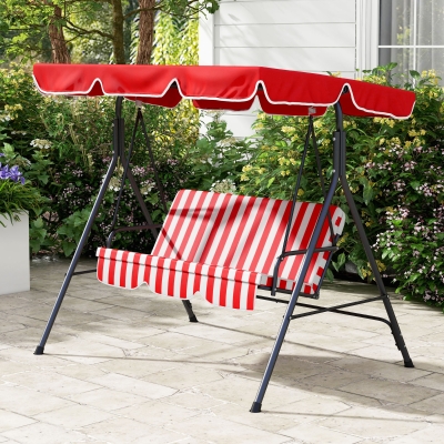 Outsunny Baloiço de Jardim 3 Lugares Telhado Inclinação Ajustável Almofadas Assento e Encosto Aço Preto Poliéster Vermelho