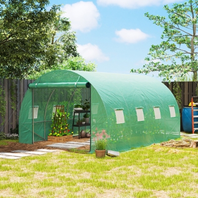 Outsunny Estufa de Túnel de Jardim 3x4x2 m com Porta Enrolável e Grandes Janelas em Aço Galvanizado e PP Verde