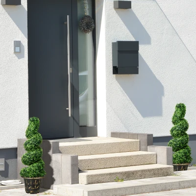 HOMCOM Letra em Espiral Conjunto de 2 Plantas Artificiais com Vaso 90 cm de Altura Verde