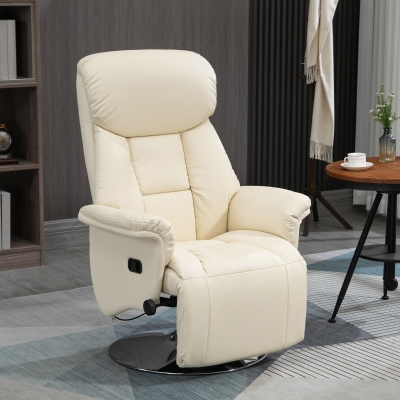 HOMCOM Poltrona de Relaxamento Reclinável Giratória Apoio para Os Pés Ajustável Até 150 Kg para Sala Quarto Casa Cinema Creme