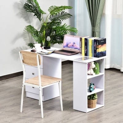 HOMCOM Escritório de Computador Multimédia com Múltiplos Espaços de Arrumação 3 Gavetas 2 Prateleiras 120x49x72 cm Branco