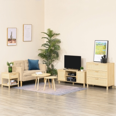 HOMCOM Cómoda 3 Gavetas em Vime 80x40x80 cm MDF Aspeto Madeira Clara