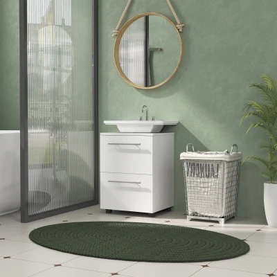HOMCOM Móvel de Banheiro Pia com Gaveta Compacto Painel de Partículas Branco