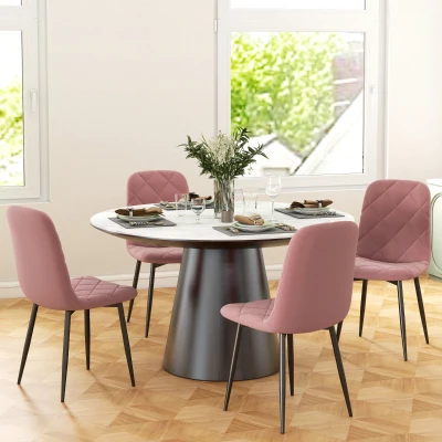 HOMCOM Cadeiras de Jantar 4 Peças Conjunto de Cadeiras de Cozinha com Encosto Veludo Cadeira 45x54x87 cm Rosa