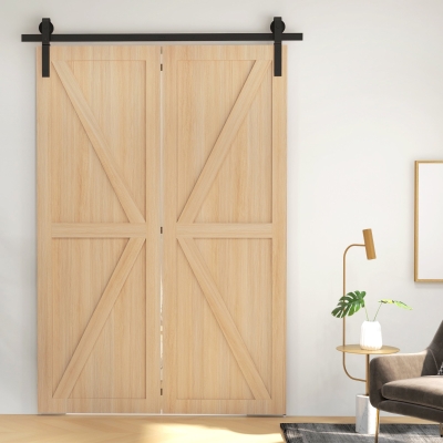 HOMCOM 152,5 cm Kit de Trilho para Porta de Celeiro deslizante Dobrável em Aço para 2 Portas