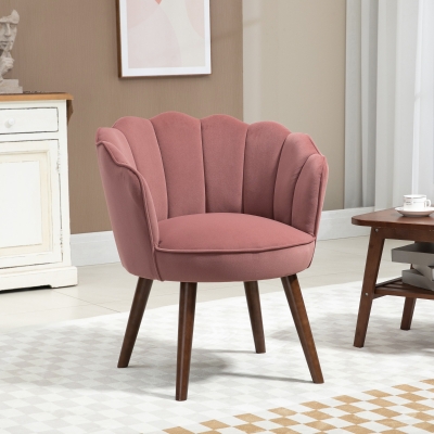 HOMCOM Sofá Concha Sofá de Sala Quarto com Encosto e Almofada em Veludo Pernas em Madeira de Seringueira 66x66x78,5 cm Rosa