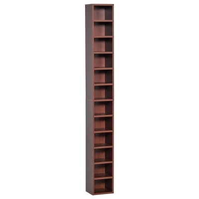HOMCOM Armazenamento para CD e DVD Estante Coluna de Arrumação Móvel de Arrumação 12 Compartimentos Máx. 204 CD 21x20x175 cm Castanho