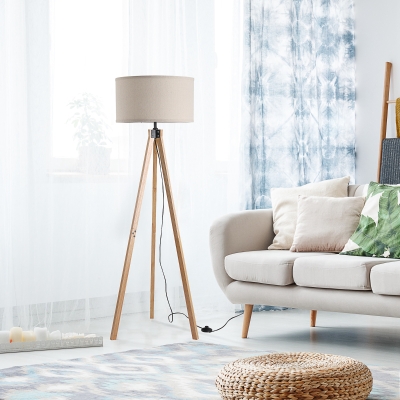 HOMCOM Candeeiro de Pé Estilo Escandinavo 40 W Máx. 45x45x152 cm Madeira de Pinho Linho Bege
