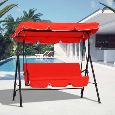 Outsunny Baloiço de Jardim 3 Lugares Teto Inclinação Ajustável Assento e Encosto 1,72x1,1x1,52 m Aço Preto Poliéster Vermelho