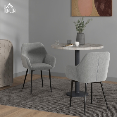 HOMCOM Set 2 Cadeiras de Jantar Nórdicas Estofadas com Braços Curvos em Tecido de Veludo 54x57x80 cm Cinza Escuro