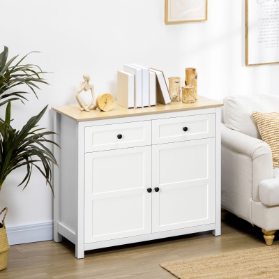HOMCOM Cómoda Móvel de Arrumação com 2 Portas Prateleira Ajustável em Altura 2 Gavetas 100x40x85 cm Branco e Aspecto de Madeira