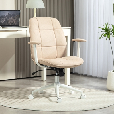 HOMCOM Silla de oficina sillón de oficina con altura ajustable función de balanceo ruedas giratorias carga 120 Kg Beige