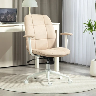 HOMCOM Silla de oficina sillón de oficina con altura ajustable función de balanceo ruedas giratorias carga 120 Kg Beige