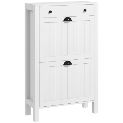 HOMCOM Shoe Cabinet 2 Flip Drawers Adjustable Shelves White