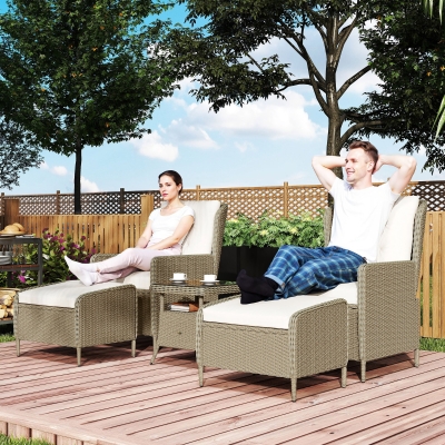Outsunny 5-Piece Rattan Reclining Chair Set Light Grey