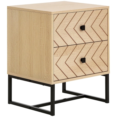 HOMCOM Bedside Table Two-Drawer Storage Unit Natural