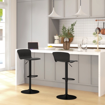 HOMCOM Lot 2 Tabourets Bar Réglables avec Dossier Noir