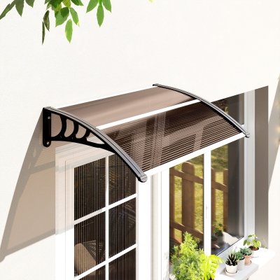Outsunny Marquesina Exterior para Puerta y Ventana 75x100 cm contra Sol y Lluvia con Soporte de Aleación de Aluminio Marrón