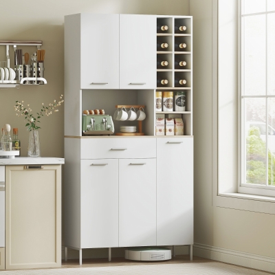 HOMCOM Buffet Cuisine Blanc MDF avec Casier à Vin et Placard