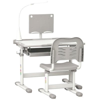 HOMCOM Kids Study Desk Chair Set Adjustable Height Grey